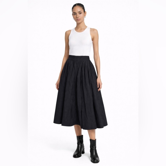 Dries Van Noten Black Cotton Pleated A-Line Skirt Size 38